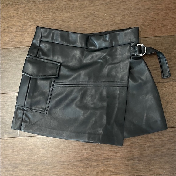 Zara Other - Zara Kids- Black Faux Leather Skort with Buckle